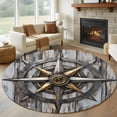 thumbnail image 3 of 8ft Washable Large Round Rug, Vintage Coastal Non-Slip Circle Area Rug for Living Room Dining Room, Nautical Compass Beach Ocean Oil Painting Style Indoor Floor Mat for Home Decor, 3 of 9