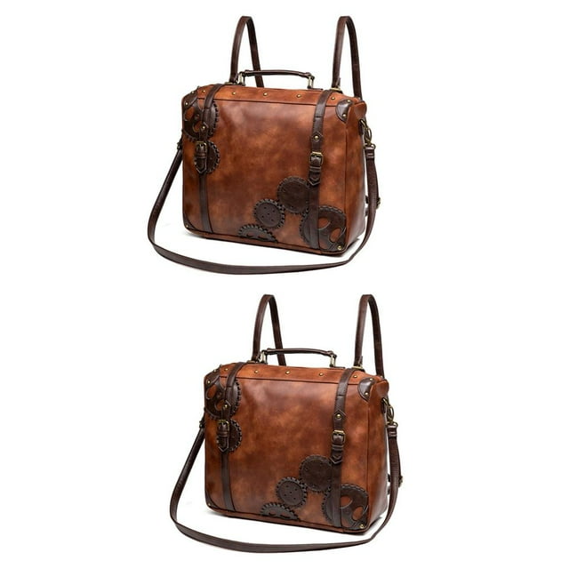 2x Bolso Bandolera de Cuero con Remaches Estilo Gótico Punk Cierre de Cremallera Gran Capacidad Organizador para Ordenador Portátil Zulema Bolsos Steampunk para mujer