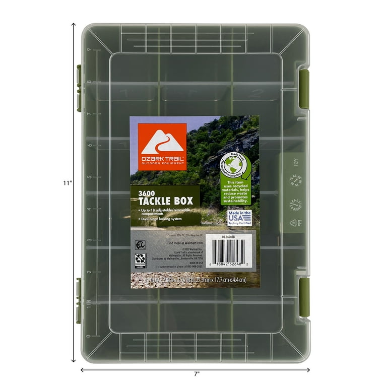 Ozark Trail Medium Plastic Tray Fishing Tackle Box 3600, Green