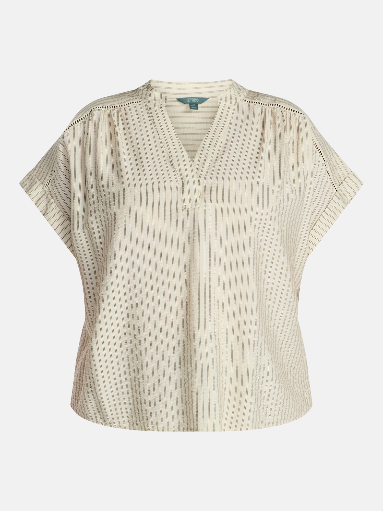 Terra & Sky Women's Plus Short Sleeve Popover Blouse, Sizes 0X-5X