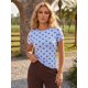thumbnail image 1 of Camiseta de verano para mujer, estilo casual, corte ajustado, con estampado de lunares, cuello redondo y manga corta., 1 of 9