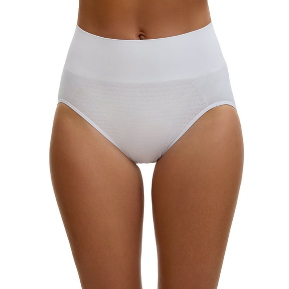 REFINED ATTIRE Women's High Waist Tummy Slimming Elastic Waistband Briefs Hi-Cut Breathable Butt Lifter Underwear S White