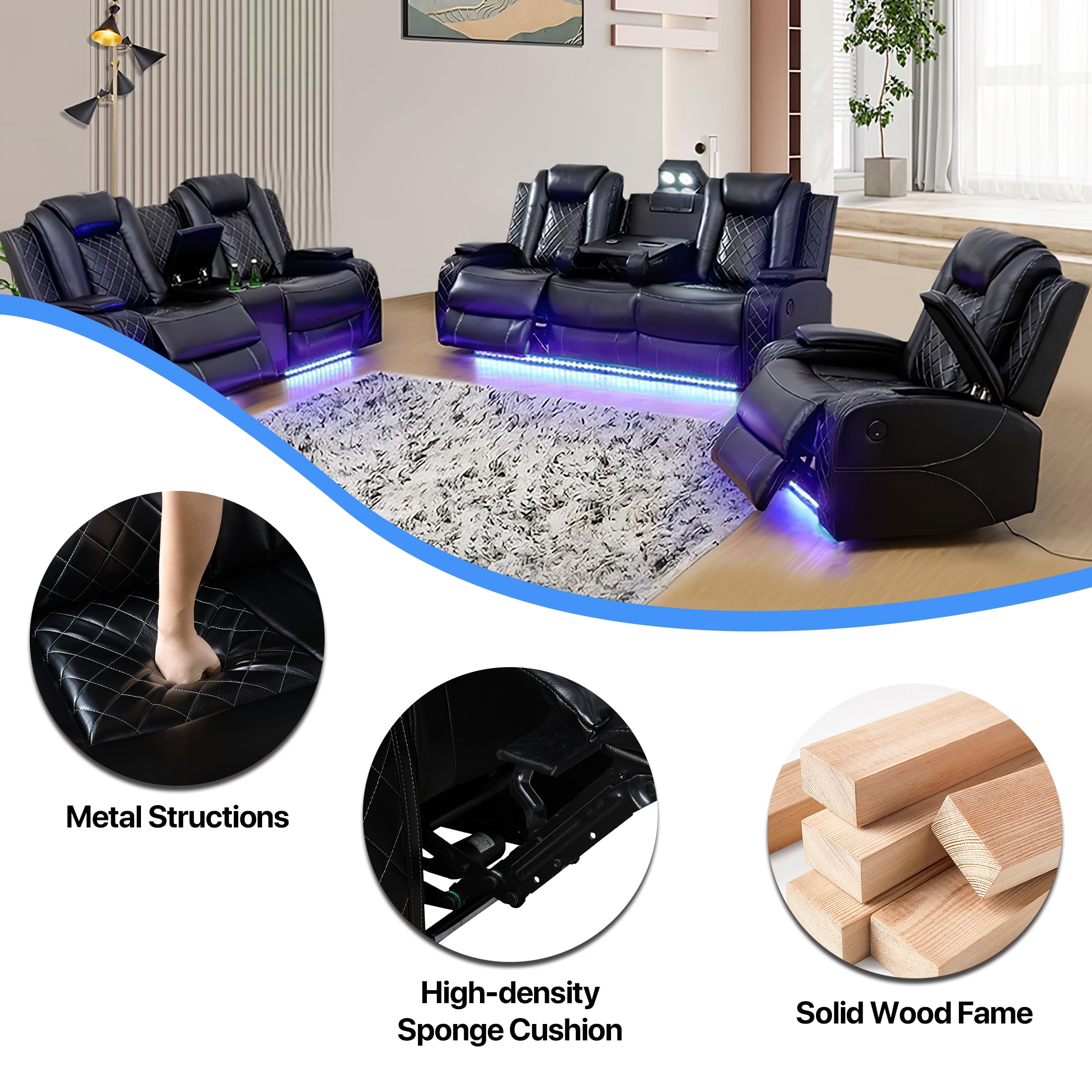 Aukfa Power Recliner Chair Sofa with Storage and USB for Living Room,Black