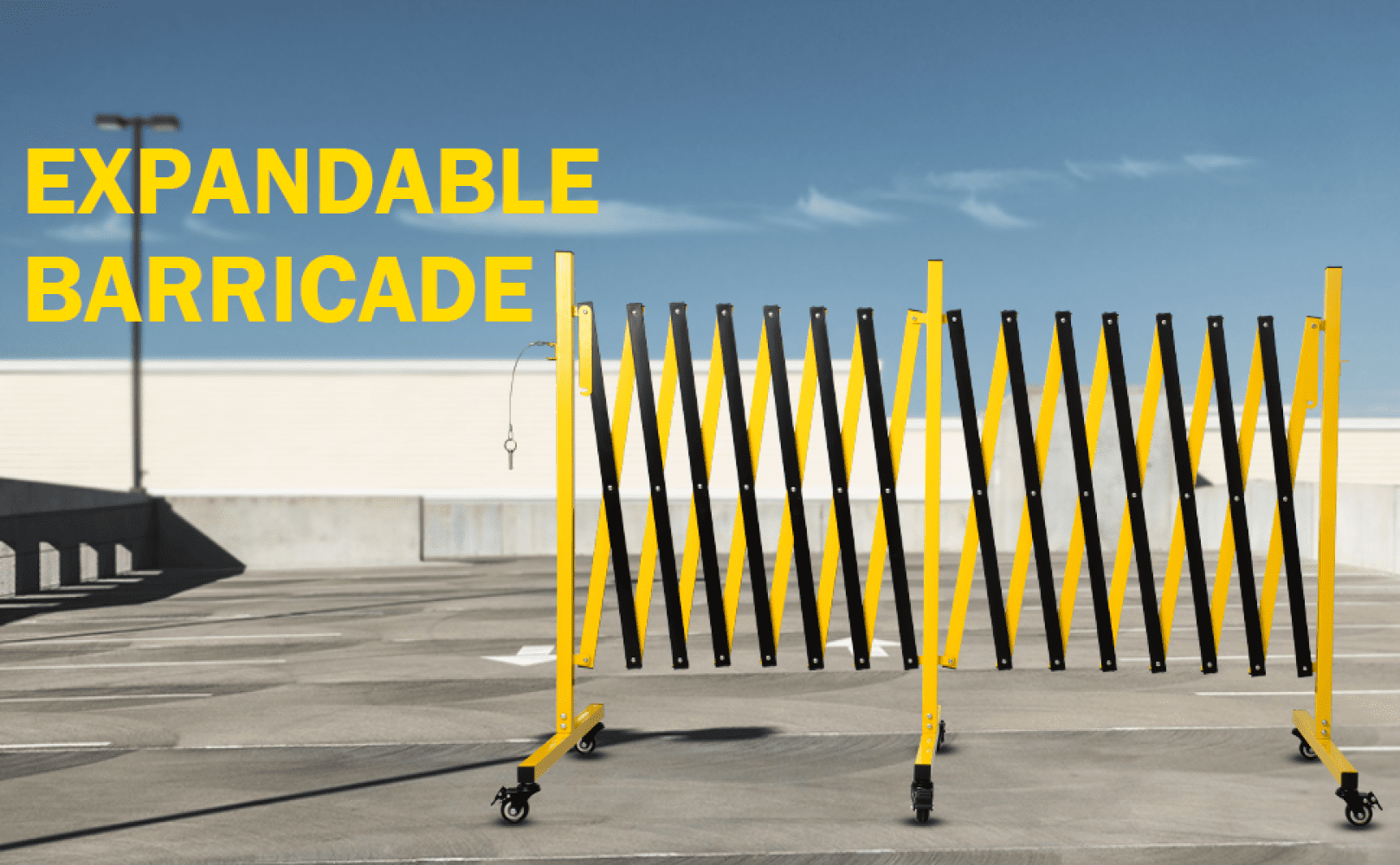 Metal Expandable Barricade, 23 Feet Retractable Fence Outdoor, Mobile Safety Barrier Gate, Easily Assembled Expanding Gate with Casters, Collapsible Accordion Barricade Gate