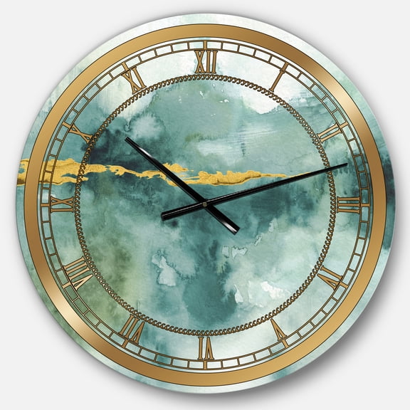 Designart 'Blue Watercolor Impression with Gold' Glam wall clock