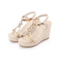 thumbnail image 3 of BLISSFUL STEP Women's Shoes Slingback Bohemia Rhinestone Open Toe Platform Heel Wedge Sandals Beige 8, 3 of 7