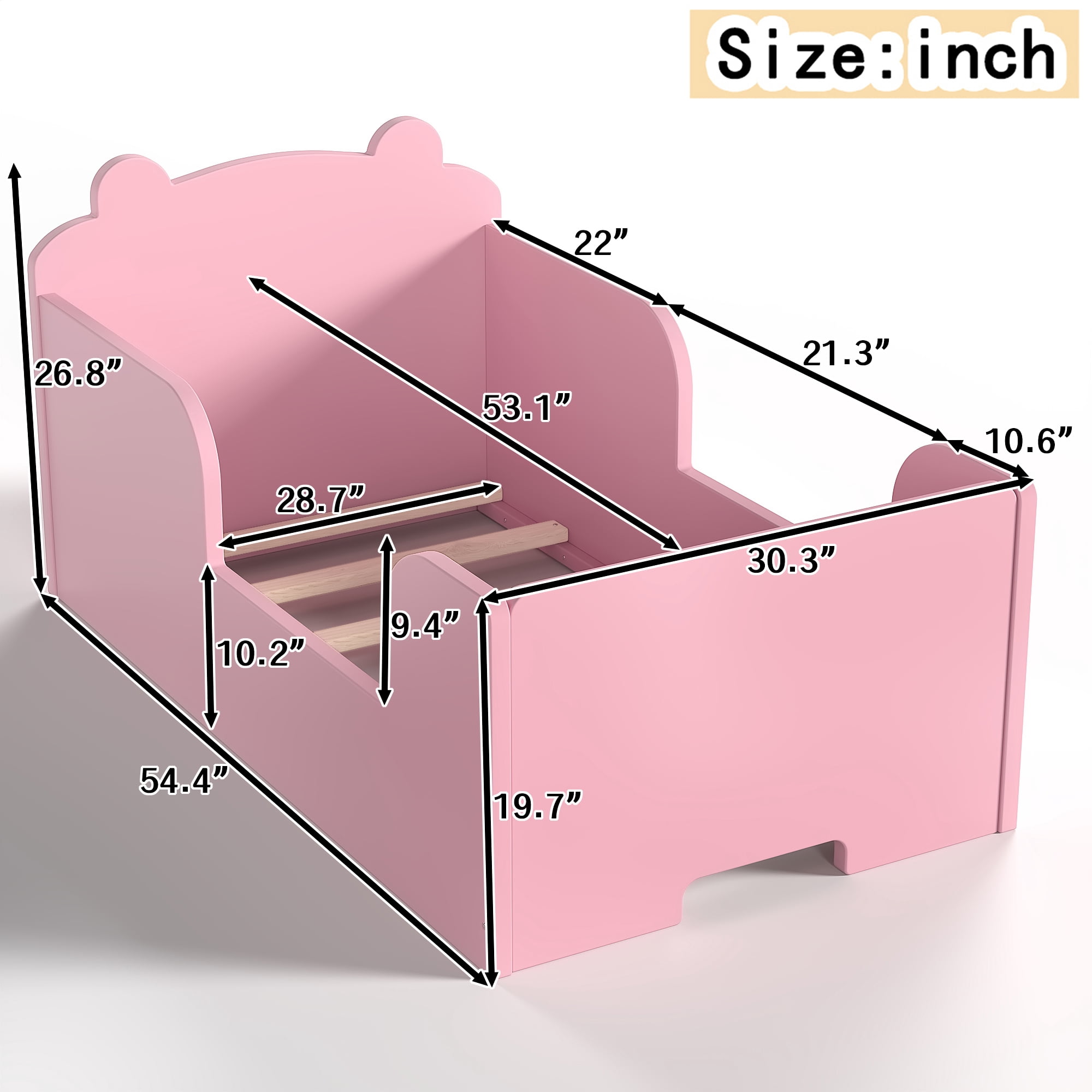 Jopath Toddler Floor Bed Frame, Cot Bed with Bear Shape Toddler Bed for Boys and Girls Pink