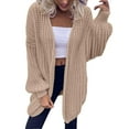 thumbnail image 1 of Long Cable Knitted Sweater Autumn Women Coat Open Front Warm Pullover Pockets Round Neck Outwear Solid Color Cardigan Fashion Loose Knitwear, 1 of 6