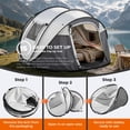 thumbnail image 2 of 4 Person Pop Up Tent for Camping, Waterproof Instant Family Tent with Front Awning, Automatic Tent Throw Pop Up Instant Flip Pop Tent for Camping, Light Gray, 2 of 11