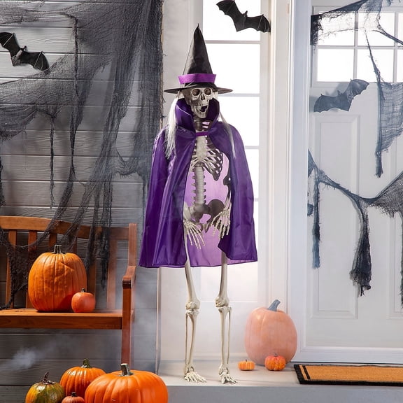 Fun Express Skeleton Witch Unisex Halloween Costume with Dress, Hat, Large