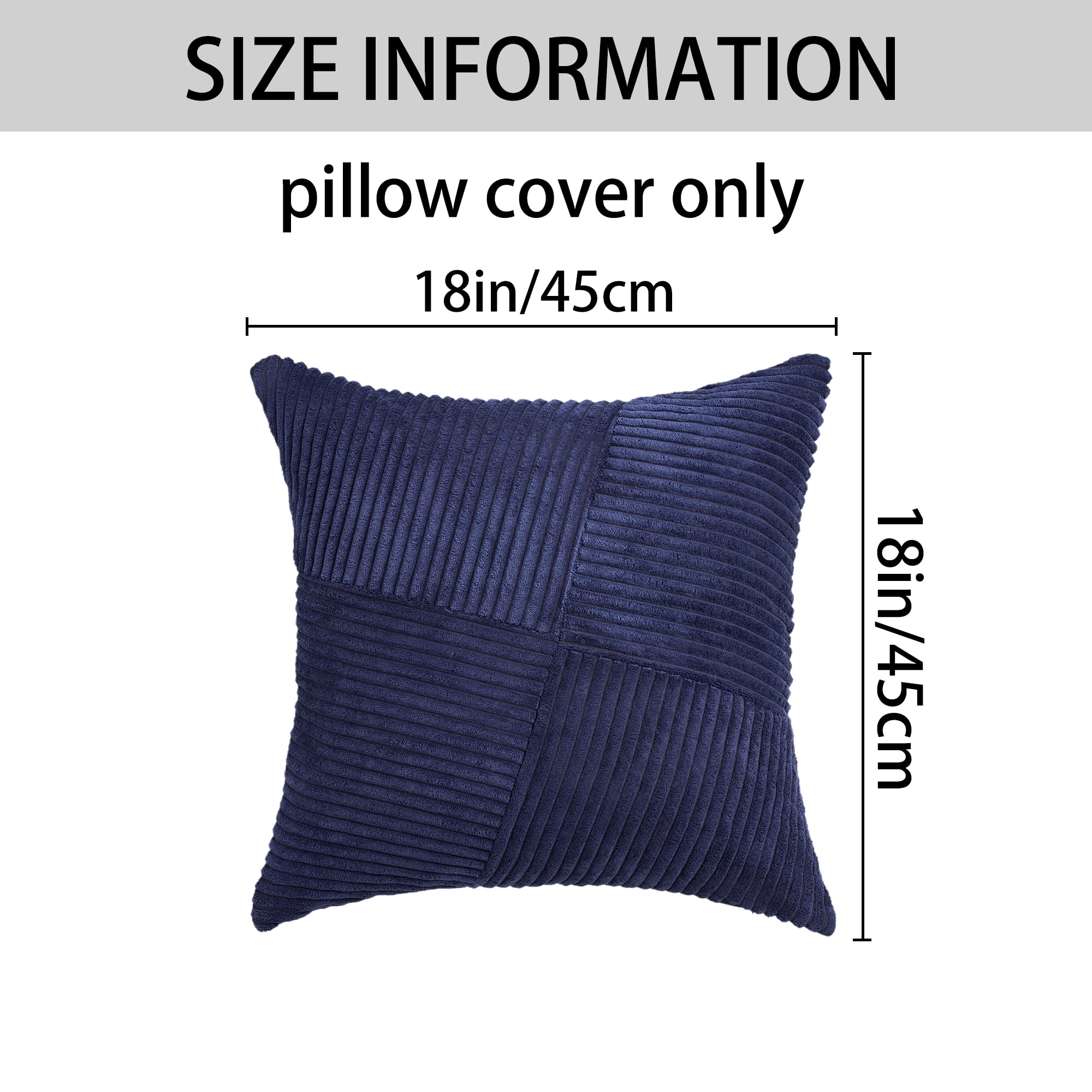 Unique Bargains Solid Corduroy Throw Pillow Covers Set of 2 Navy Blue 18" x 18"