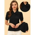 thumbnail image 2 of DARING DIVA Women's Peter Pan Collar Short Sleeve Button Front Shirts L Black, 2 of 6