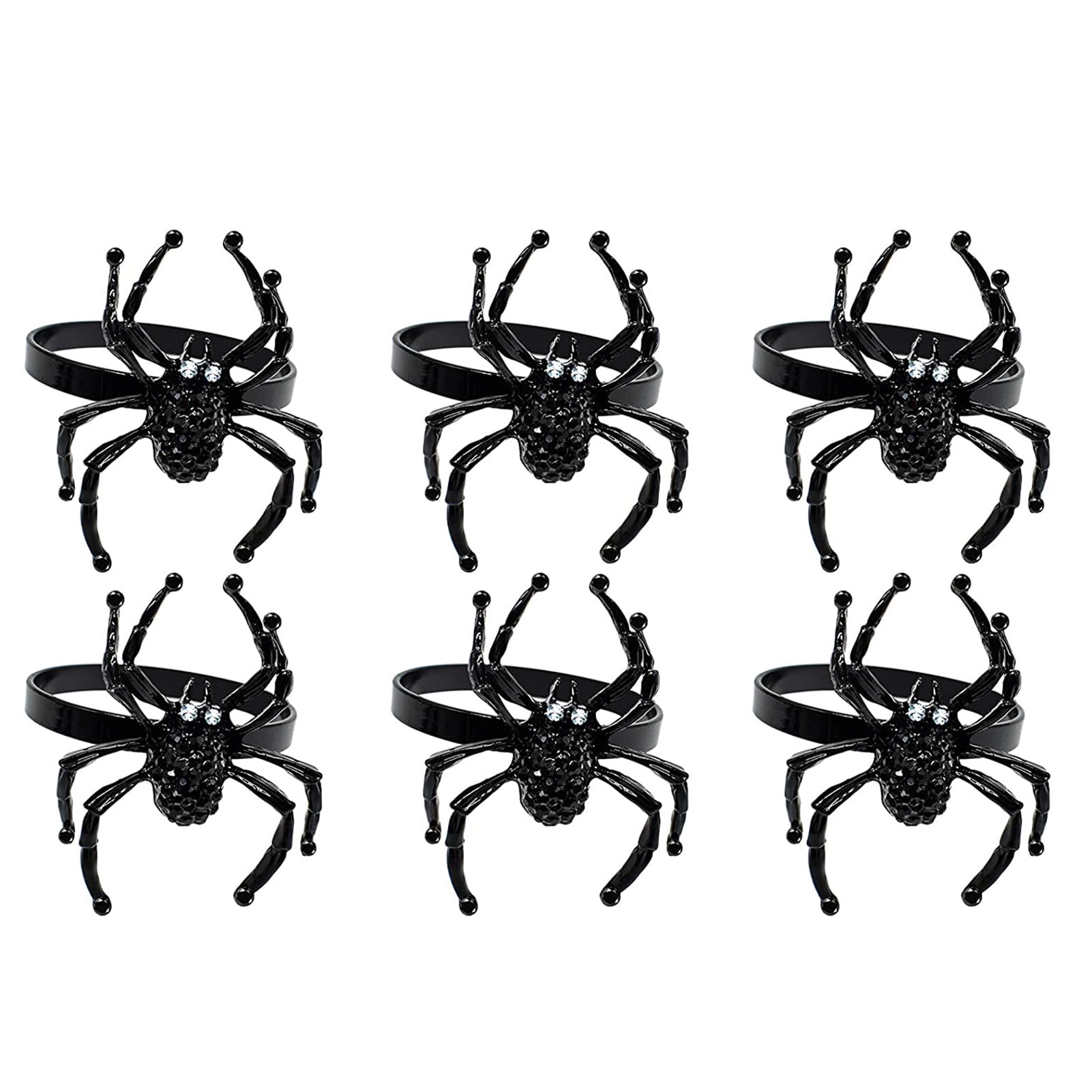 IMSHIE 6 Pieces Halloween Napkin Rings Black Rhinestone Spider Napkin