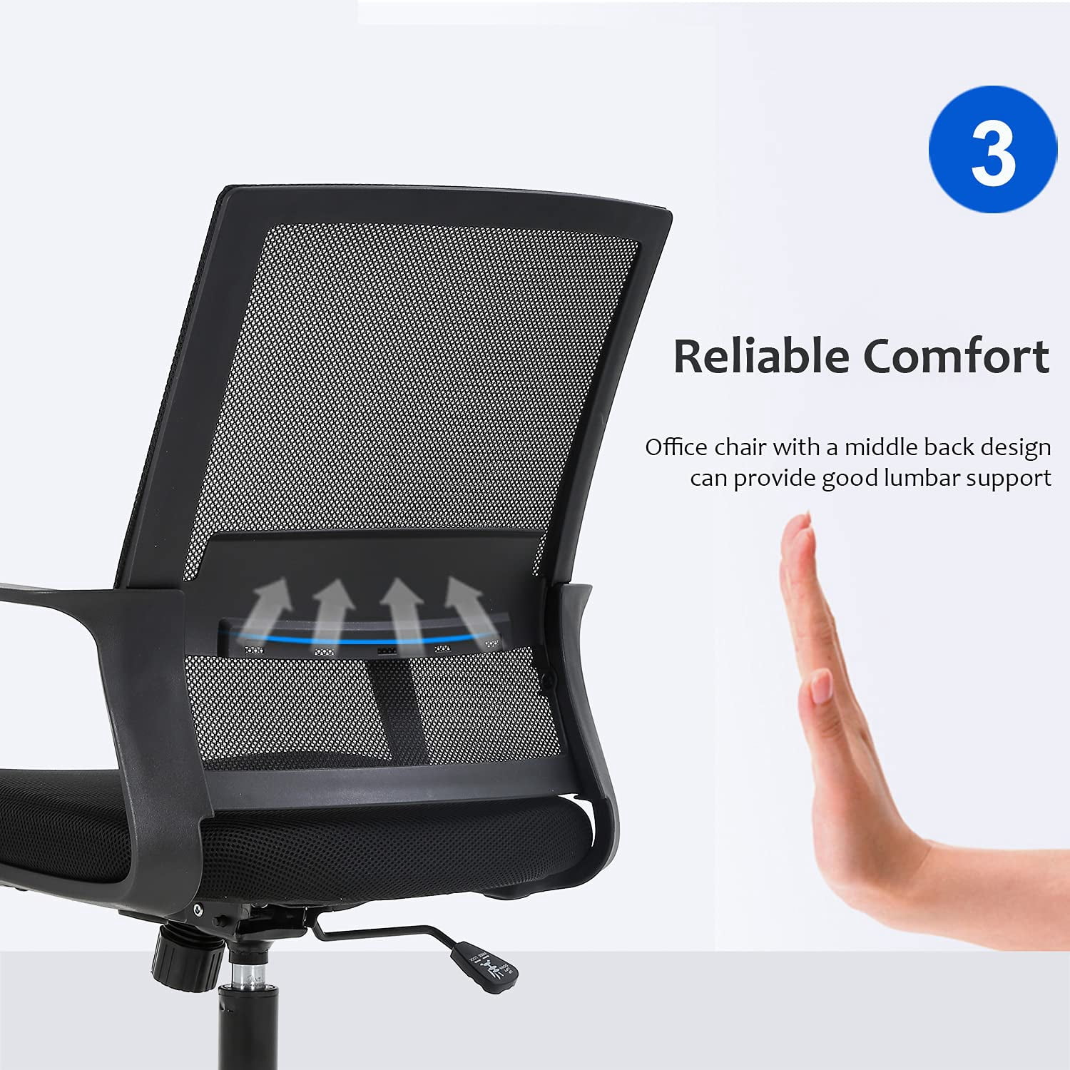 FDW Ergonomic Mesh Office Chair - Adjustable Mid-Back Computer Desk Chair with Lumbar Support, Black