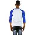 thumbnail image 6 of ToBeInStyle Mens Sleeved Baseball Inspired Classic Shirt Tee - 3/4 Sleeve - Royal Blue/White - Small, 6 of 7