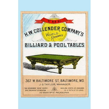 The H.W. Collender Company's World Renown Billiard & Pool Tables- Fine Art Canvas Print (20