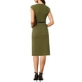 thumbnail image 3 of INSPIRE CHIC Vestido Elegante de Mujer con Mangas Cortas y Cinturón para Trabajar, Vestido Tipo Sheath en Verde Militar Talla S, 3 of 6