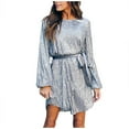 thumbnail image 2 of Ihenglixing 50% Off Clear ! Plus Size Dresses 3X Dressy Dresses for Women M Women'S Sexy Round Neck Long Sleeve Sequined Cocktail Fashion Silver, 2 of 8