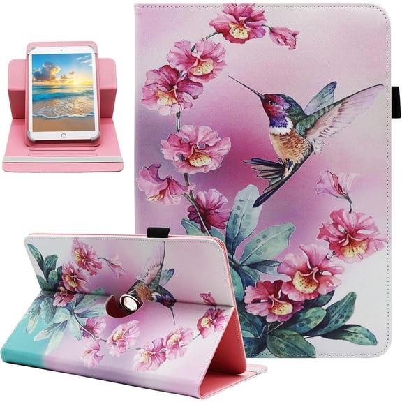 Universal 10 10.1 Inch Android Tablet Case, PU Leather 360 Degree Rotating Multi-Angle Viewing Stand Case Cover for 10 10.1 and All 9.5-10.5 Inch Tablet, Bird