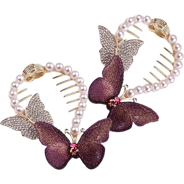 UPOUART 2Ud Accesorios Para El Con Clips Para Moño Y Ponytail En Color Morado Con Rhinestones