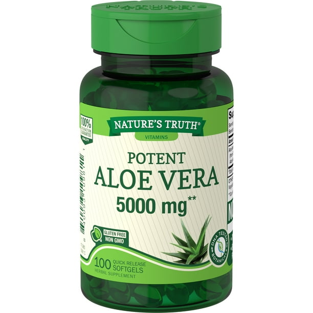 Aloe Vera Gel Capsules 5000mg 100 Softgels NonGMO, Gluten Free