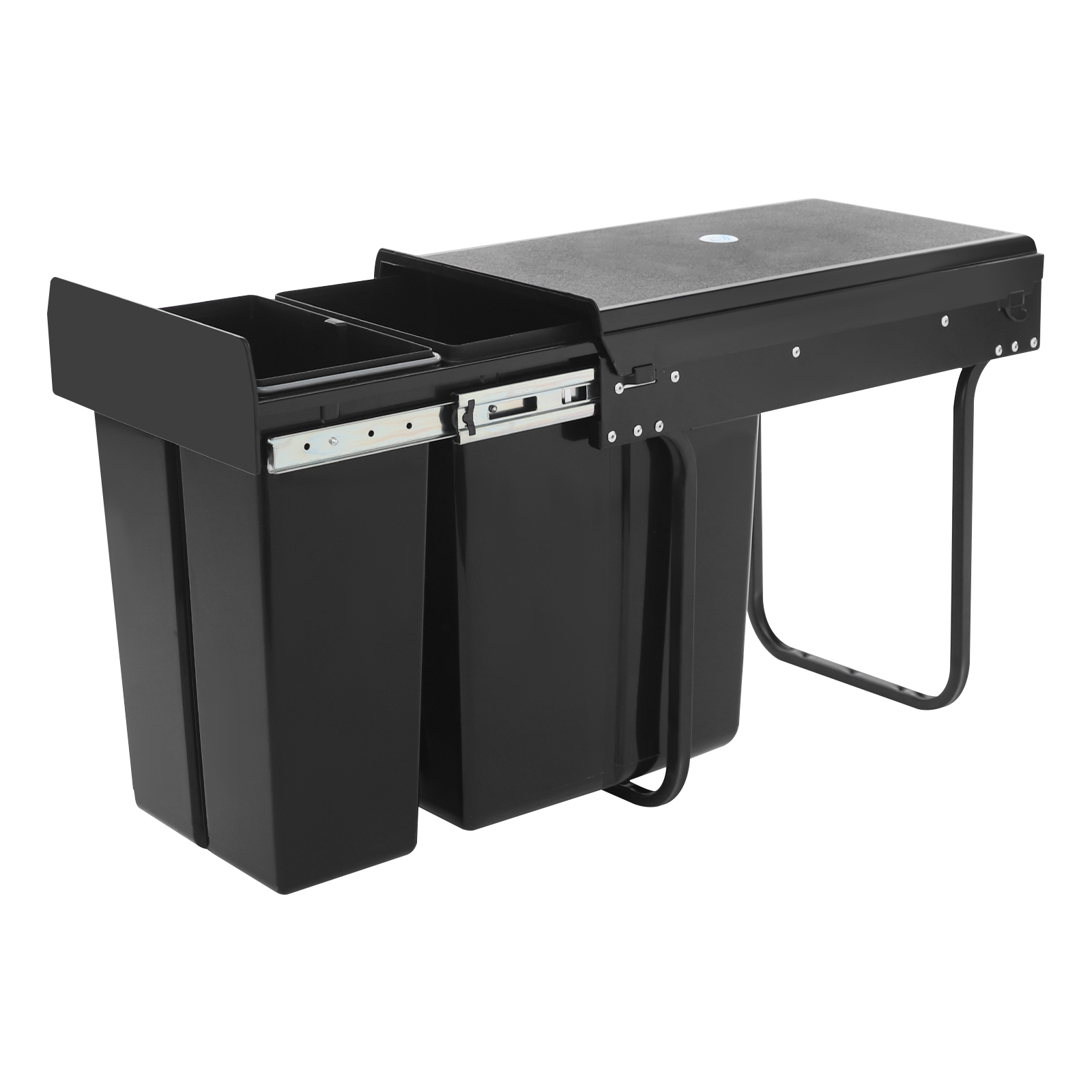 Black Pull Out Trash Can Under Cabinet with Lid, 10L+20L(2.64+5.28Gal) Dual Bin Kitchen Garbage Can, Hidden Under Sink Trash Can with Ordinary Rail