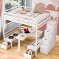 thumbnail image 4 of EUROCO Full Size Bunk Bed with Convertible Down Bed and Storage Staircase for Kids Teens, White, 4 of 16