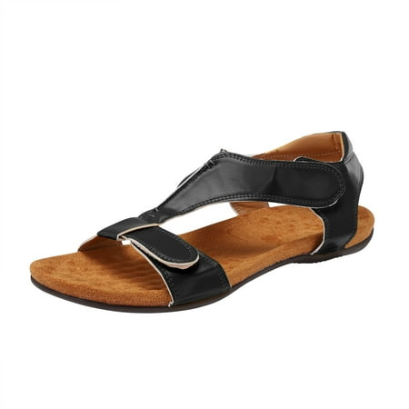 

LIANGP Women s Sandals Fashion Spring And Summer Women Sandals Flat Heel Round Toe Light Breathable Large Size Women s Shoes Black Size 6