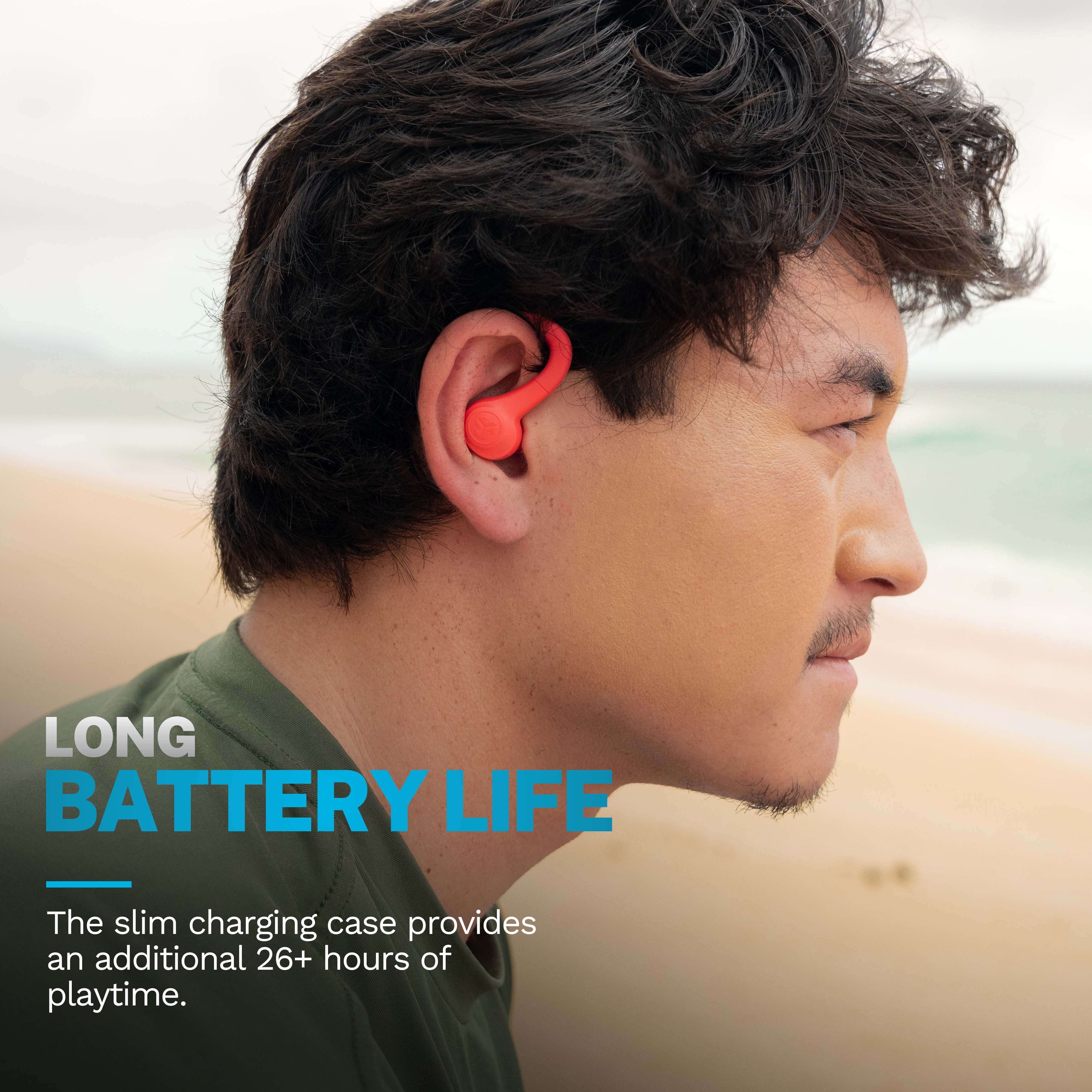 JLab Go Sport+ Wireless Workout Earbuds, 35 Hr Playtime, Secure Earhook, Custom Sound & Controls, Coral