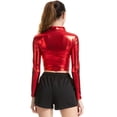thumbnail image 3 of LIJCC Women'S Long Sleeve Rubberized Performance Wear Slim Fit Patent Leather Mock Neck Top Women'S Long Sleeved Solid Color Cosplay Gelatinized Performance Suit Slim Fitting Leather High Neck Top, 3 of 5