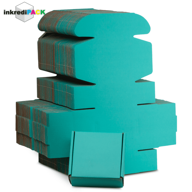 InkrediPack™ Easy Fold Corrugated Matte Teal Finish Gift Box, Shipping Box and Mailer Boxes - 4"L X 4"W X 2"H - 10 Pack