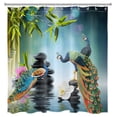 thumbnail image 3 of HVEST Zen Spa Theme Shower Curtain Green Bamboo Leaf and Colorful Peacock on Black Stone Shower Curtain Set for Bathroom Nature Scenery Fabric Bath Curtain with 12pcs Hooks, 69x70 Inch, 3 of 8