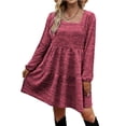 thumbnail image 2 of Vestido rojo con escote cuadrado y mangas largas abullonadas para fiestas de verano y la oficina, talla M, 2 of 6