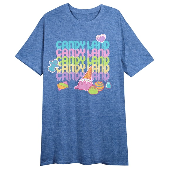 Candyland Classic Boardgame Women's Blue Heather Short Sleeve Sleep Shirt-XL