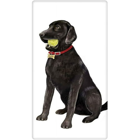 

Black Labrador Retreiver Lab Tennis Dog Flour Sack Cotton Kitchen Dish Towel - 30 x 30 Mary Lake Thompson Design