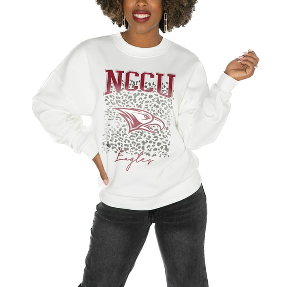 Women's Gameday Couture North Carolina Central Eagles White Oversized Drop Shoulder Fleece Drop Pullover Sweatshirt
