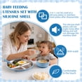 thumbnail image 4 of Lumikrypt 6 Pieces Stainless Steel Baby Feeding Set, Baby Suction Plate, Bowl, Sippy Cup with Straw, Bib, Spoon & Fork, BPA-Free Toddler Self Feeding Supplies Set, 4 of 7