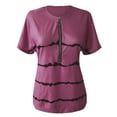 thumbnail image 6 of Ichuanyi Women Fashion Plus Size Tops Zipper Stripe Print V-Neck Short Sleeve Casual T-shirt Blouse, 6 of 6