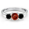 thumbnail image 3 of Gem Stone King 14K White Gold Red Garnet & Black Diamond 3-Stone Engagement Ring | 1.09 Cttw | Round 5MM and 4MM | Three Stone Wedding Anniversary Promise Ring for Women (Size 6), 3 of 6