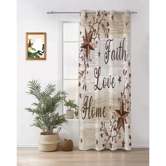 Retro Country Stars Curtains 24 inches Long for Living Room Bedroom Faith Love Home Berries Farmhouses Brown Sliding Door Sheer Curtains Light Filtering Curtain 1 Panel Grommet Window Drape