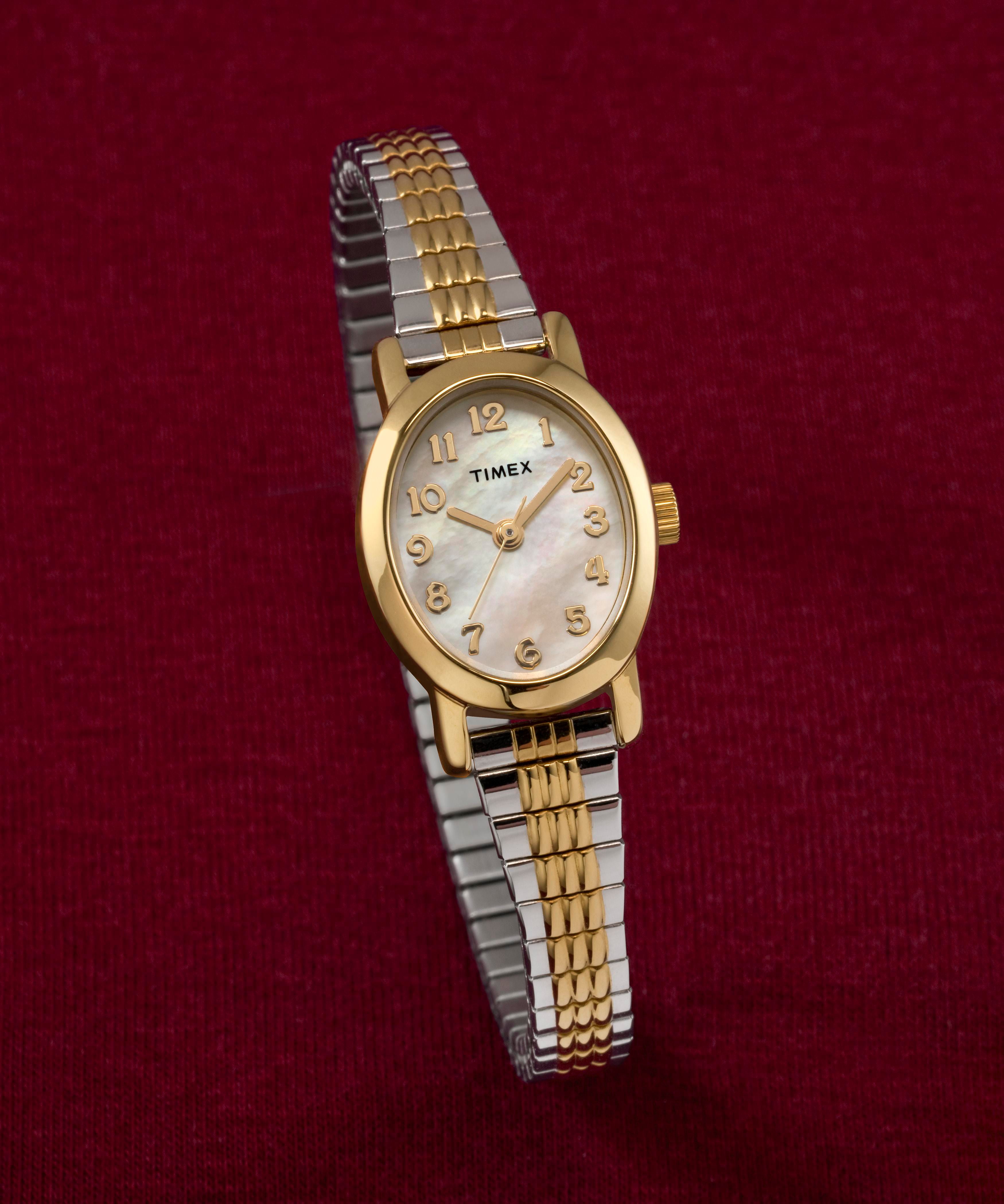 Timex Women's Cavatina 18mm Watch - Two-Tone Expansion Band Mother of Pearl Dial Gold-Tone Case