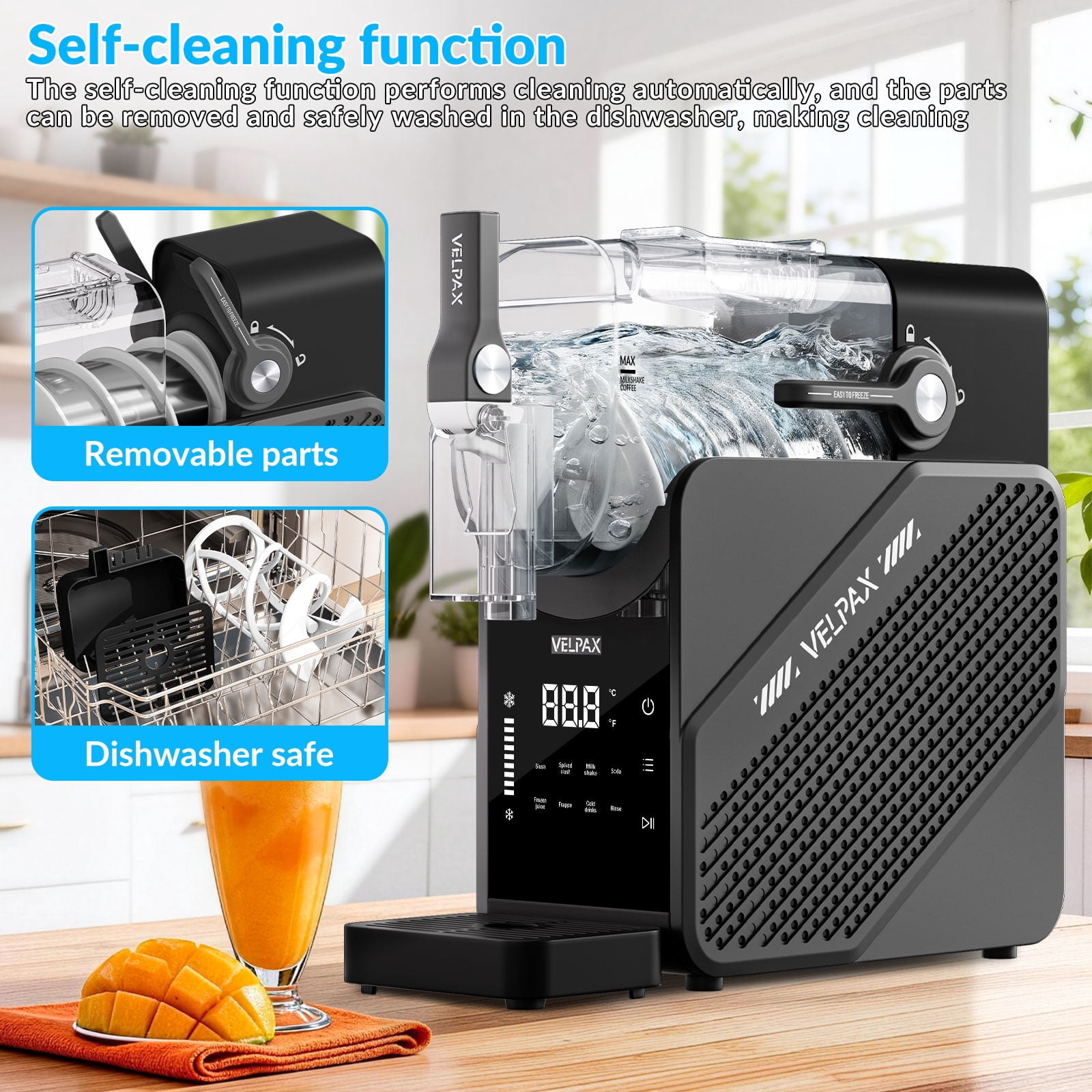 88 oz 7-in-1 Slushie Machine for Home, Professional Frozen Drink Maker with LED Display & Auto-Clean, No Ice Needed, Ideal for Frozen Drinks, Desserts, Family