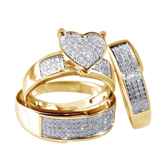 AYYUFE 3Pcs Women Rhinestone Heart Ring Set Wedding Engagement Jewelry Gift Alloy, Rhinestone Gold