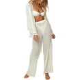 thumbnail image 3 of Liacowi Women 2 Piece Outfits See Through Long Sleeve Button Down Shirt Wide Leg Casual Pants Bikini Cover Ups, 3 of 8