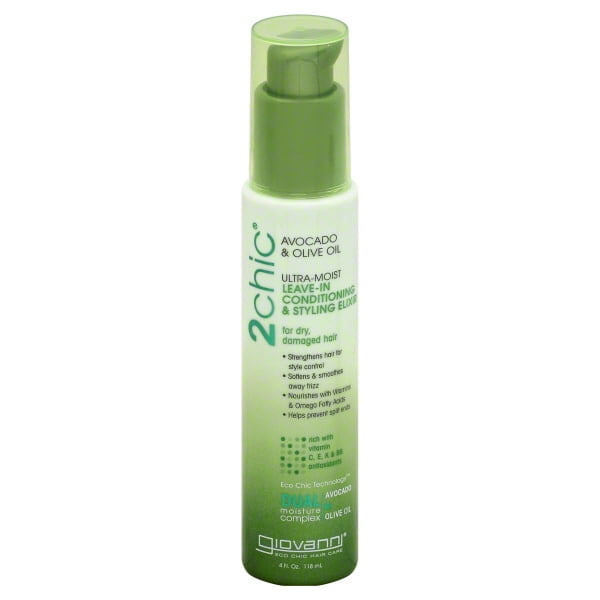 GIOVANNI 2chic Ultra-Moist Leave-In Conditioning & Styling Elixir 4 oz. Avocado & Olive Oil Smoothes Frizz & Helps to Prevent Breakage Aloe Vera No Parabens Color Safe (Pack of 1)