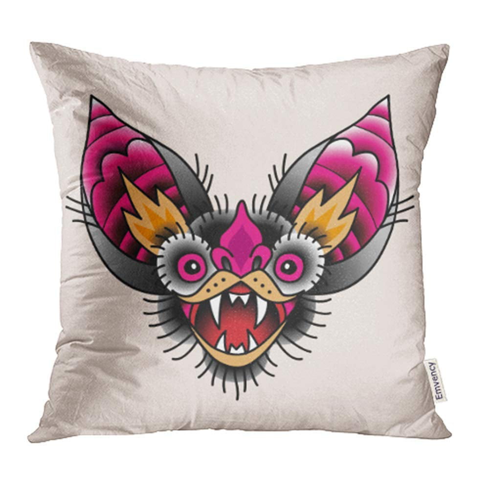 CMFUN Aggression The Head of Bat with Open Mouth Traditional Tattoo Symbol  for Your Design Pillow Case Pillow Cover 20x20 inch Throw Pillow Covers -  