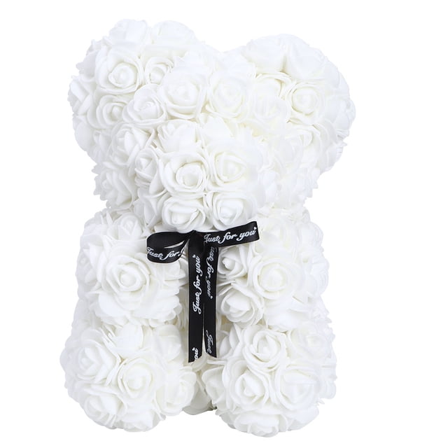 Rosa artificial única con forma de oso y lazo para San Valentín, color blanco.