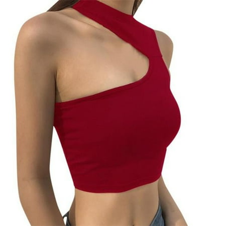 

CYMMPU Women Clothing Women s Sexy Bustier Cami Solid Round Neck Tank Streetwear Cropped Tank Summer Shirts Slim Fit Crop Tops Sleeveless Red
