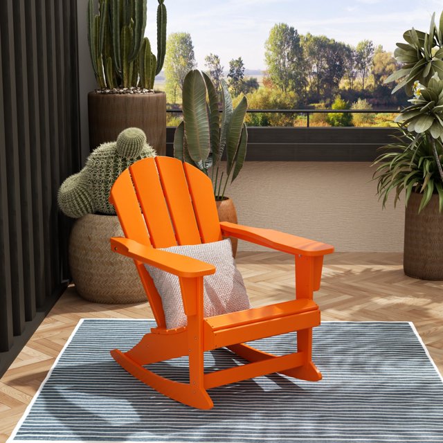 Westintrends Mecedora Ext. Malibu Clásica Madera Poliéster Resist. a Todo Clima, Silla Adirondack Plást. para Patio y Césped, Soporte 350 Lb, Color Naranja