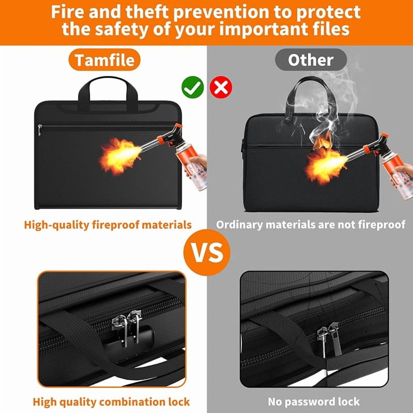 Fireproof Accordion File Organizer with Combination Lock, Portable Water Resistant File Organizer, Document Organizer with Handle Home Office Travel Safe Storage for Letter Size Files